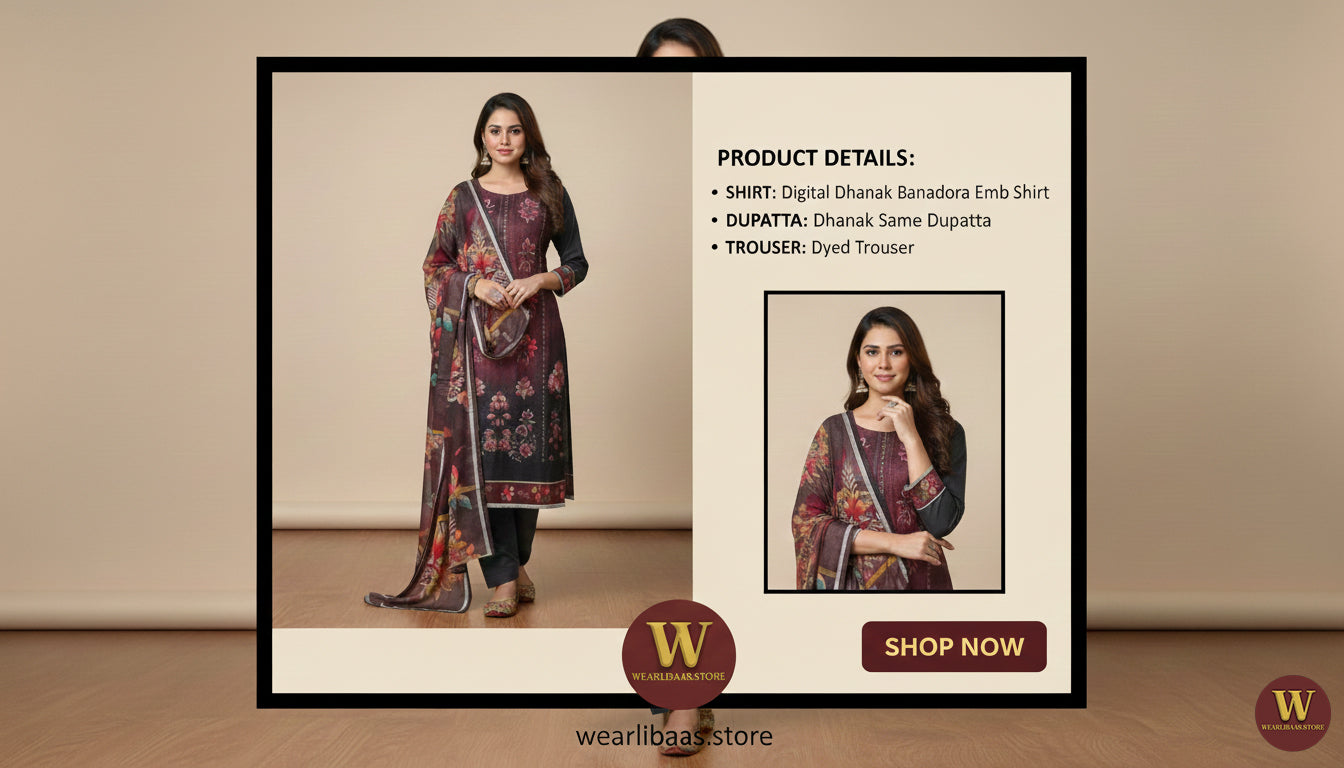 3 Piece Digital Dhanak Banadora Emb Shirt