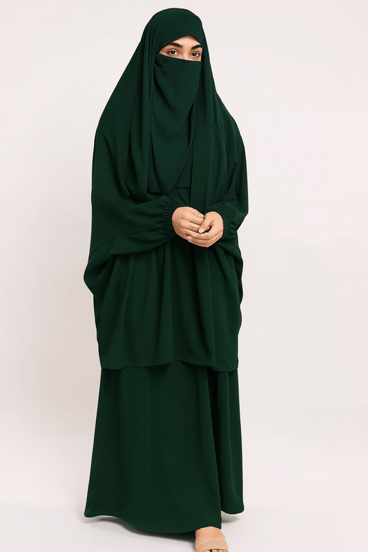 3 Piece Jilbab - Dark Green