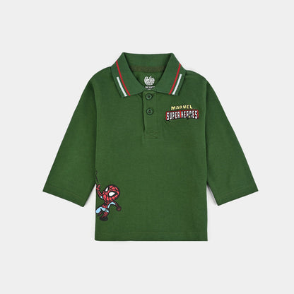 Infant Boys Jumbo Pique Polo F/S Super Heroes-Olive Green
