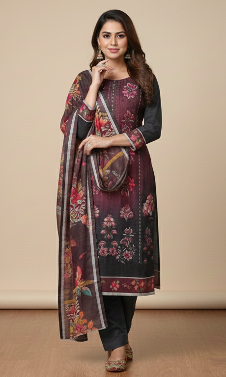 3 Piece Digital Dhanak Banadora Emb Shirt