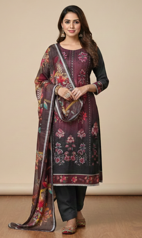 3 Piece Digital Dhanak Banadora Emb Shirt