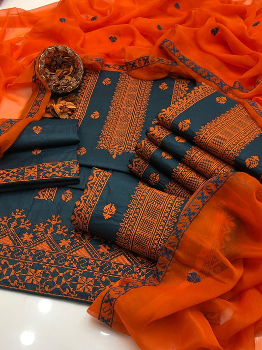 3 Piece Lawn Cotton Unstiched Suit