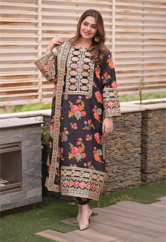 03PCS UNSTITCHED SUIT FABRIC Digtal printed lawn