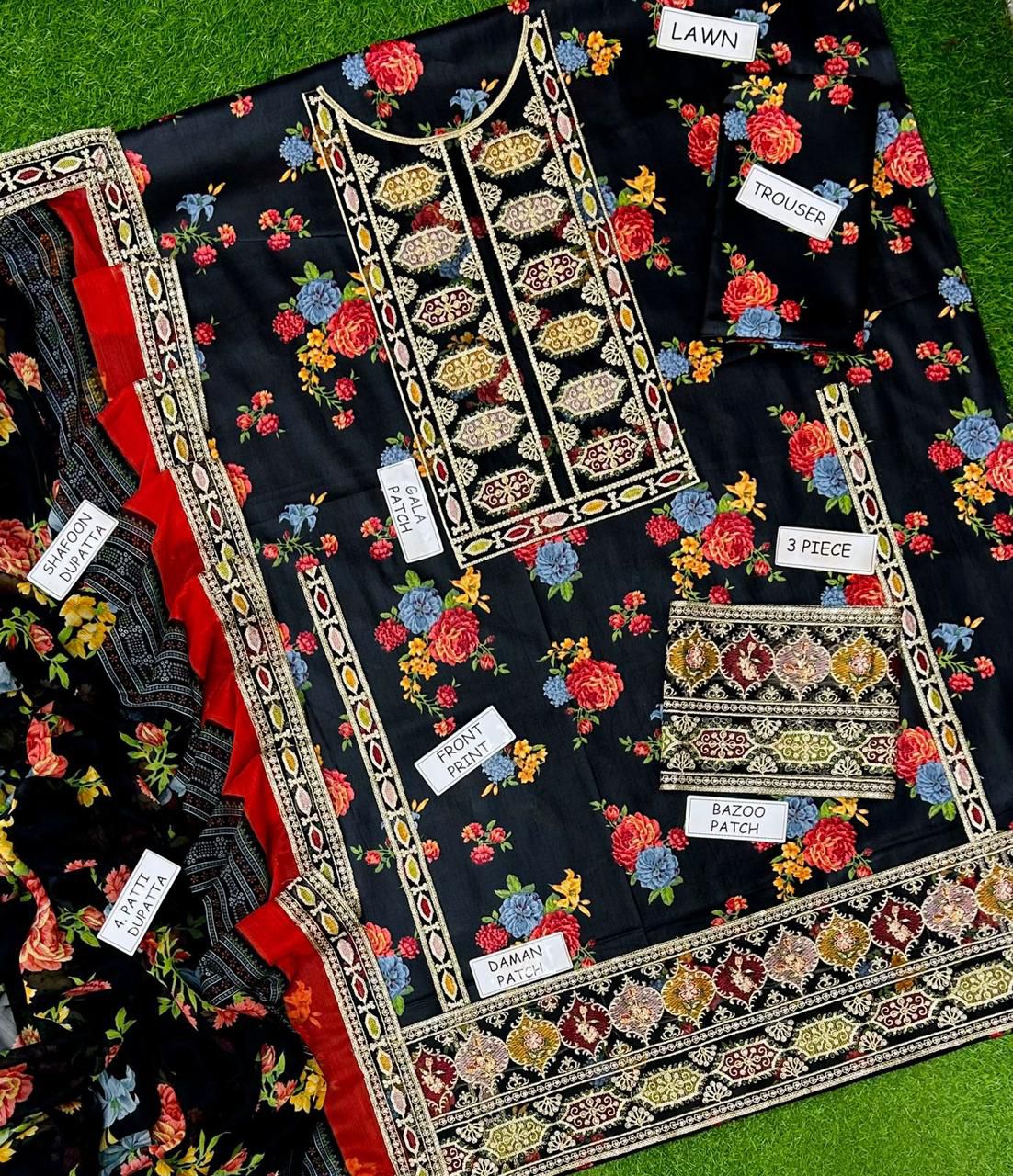 03PCS UNSTITCHED SUIT FABRIC Digtal printed lawn