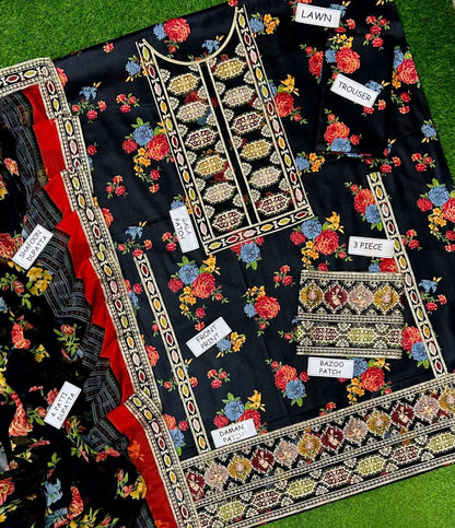 03PCS UNSTITCHED SUIT FABRIC Digtal printed lawn