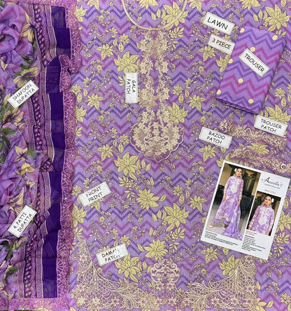 03PCS UNSTITCHED SUIT FABRIC Digtal printed lawn