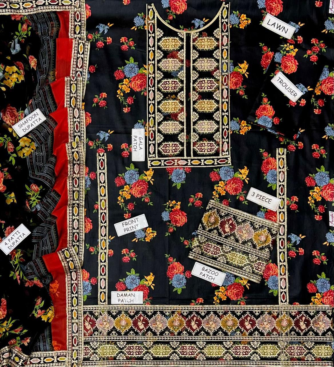 03PCS UNSTITCHED SUIT FABRIC Digtal printed lawn