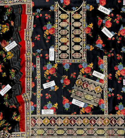 03PCS UNSTITCHED SUIT FABRIC Digtal printed lawn